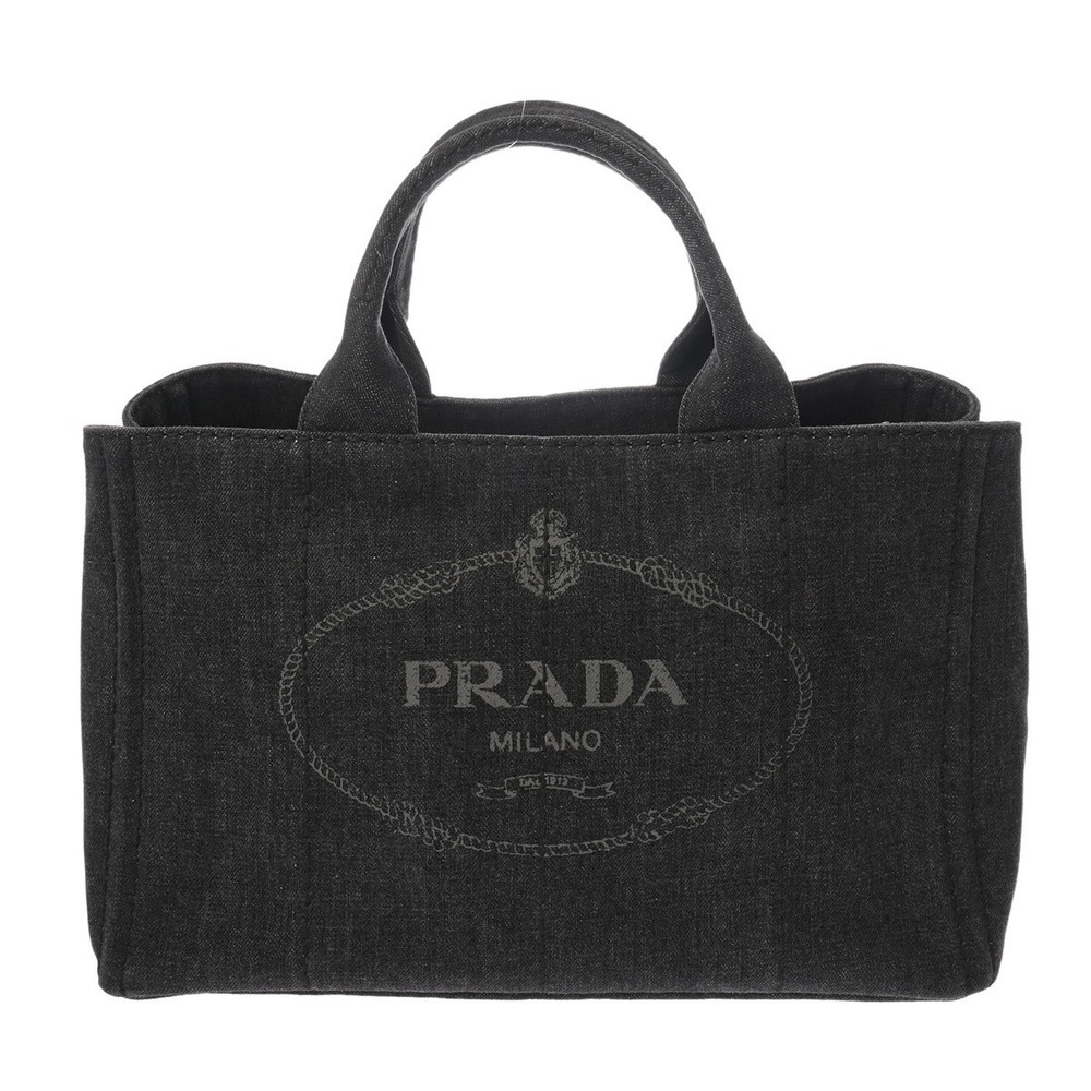 PRADA Canapa Tote Bag Black Denim Handbag